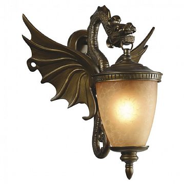 1717-1W Dragon уличный светильник D340*W420*H490, 1*E27*60W, IP44, excluded; металл золотисто-коричневого цвета, стекло янтарного цвета