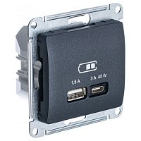 GSL000729 Розетка USB+USB type C Systeme Electric GLOSSA, скрытый монтаж, антрацит, GSL000729