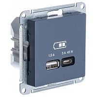 ATN000729 Розетка USB+USB type C Systeme Electric ATLASDESIGN, скрытый монтаж, грифель, ATN000729