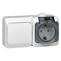 BPA16-241B Блок розетка + выключатель Systeme Electric ЭТЮД, открытый монтаж, белый, BPA16-241B
