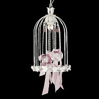 94051091 Подвесной светильник, цвет арматуры - белый, цвет стекла - прозрачный, декор - розовые ленты, 1x60w E27