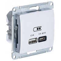 GSL000129 Розетка USB+USB type C Systeme Electric GLOSSA, скрытый монтаж, белый, GSL000129