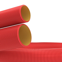 Двустенная труба ПНД гибкая для кабельной канализации д.90мм с протяжкой, SN8, 500Н,  в бухте 50м, цвет красный (упак. 50М)