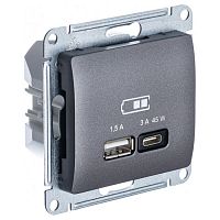 GSL001329 Розетка USB+USB type C Systeme Electric GLOSSA, скрытый монтаж, графит, GSL001329