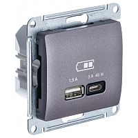 GSL001429 Розетка USB+USB type C Systeme Electric GLOSSA, скрытый монтаж, сиреневый туман, GSL001429