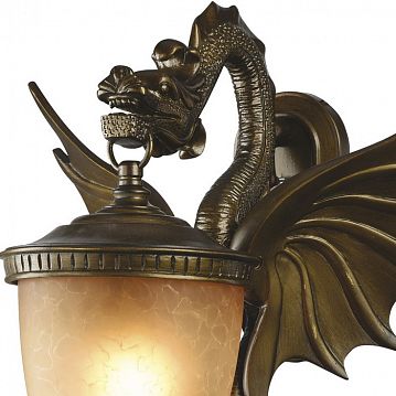 1717-1W Dragon уличный светильник D340*W420*H490, 1*E27*60W, IP44, excluded; металл золотисто-коричневого цвета, стекло янтарного цвета  - фотография 2