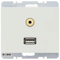 3315397009 Розетка USB+mini-jack Berker, скрытый монтаж, белый, 3315397009