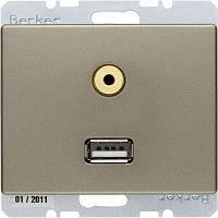 3315399011 Розетка USB/аудио 3,5мм Berker ARSYS, скрытый монтаж, светло-бронзовый, 3315399011
