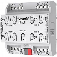 ZIO-MBSHU4 Актуатор жалюзийный KNX MAXinBOX SHUTTER 4CH, 4-канальный, 8DO 10А/230В~, допустима емкостная нагрузка, 20 логических функций, функции времени, ручное управление, LED индикация, на DIN рейку, 4.5TE