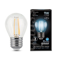 105802209 Лампа Gauss Filament Шар 9W 710lm 4100К Е27 LED 1/10/50