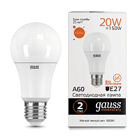 23219 Лампа Gauss Elementary A60 20W 1520lm 3000K E27 LED 1/10/50