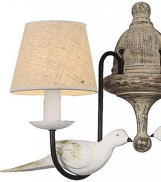 1594-2W Birds настенный светильник D280*W420*H440, 2*E14*40W, excluded; металл черного цвета, абажуры из ткани типа рогожка, декоративные элементы из гипса, 1594-2W  - фотография 2