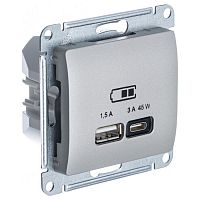 GSL001229 Розетка USB+USB type C Systeme Electric GLOSSA, скрытый монтаж, платина, GSL001229