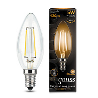 103801105 Лампа Gauss Filament Свеча 5W 420lm 2700К Е14 LED 1/10/50
