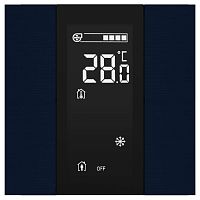 ITR340-3215 Выключатель / комнатный контроллер с ЖК-дисплеем iSwitch+ 2-кнопочный, встроенные датчики температуры, влажности, освещенности, качества воздуха, LED индикация, 2 унив. входа, с BCU, материал алюминий Темно-синий  Матовый