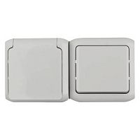 782348 Блок: выключатель 1-клавишный и розетка Legrand QUTEO, открытый монтаж, серый, 782348