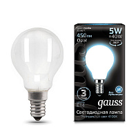 105201205 Лампа Gauss Filament Шар 5W 450lm 4100К Е14 milky LED 1/10/50