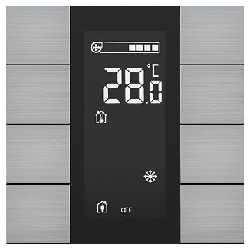 ITR340-3810 Выключатель / комнатный контроллер с ЖК-дисплеем iSwitch+ 8-кнопочный, встроенные датчики температуры, влажности, освещенности, качества воздуха, LED индикация, 2 унив. входа, с BCU, материал алюминий, натуральный шлифованный  - фотография 3