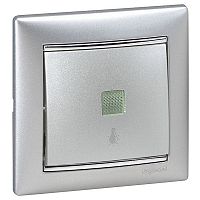 770113 Выключатель 1-клавишный кнопочный Legrand VALENA CLASSIC с подсветкой, скрытый монтаж, алюминий, 770113