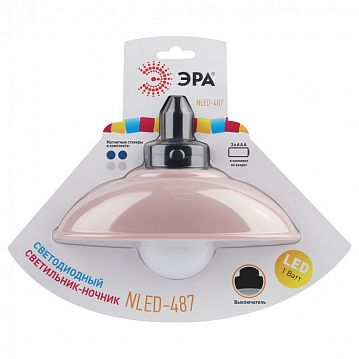 Б0051477 Ночник - светильник светодиодный ЭРА NLED-487-1W-SW-P настенный на батарейках с выключателем розовый  - фотография 2