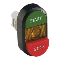 1SFA611144R1103 Кнопка двойная MPD15-11Y (зеленая/красная-выступающая) желтая ли нза с текстом (START/STOP)