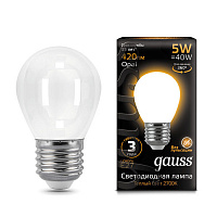 105202105 Лампа Gauss Filament Шар 5W 420lm 2700К Е27 milky LED 1/10/50