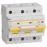 MVA40-3-020-C Автоматический выключатель IEK ВА47-100 3P 20А (C) 10кА, MVA40-3-020-C