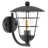 94834 Уличный светильник настенный PULFERO, 1х60W(E27), H280, сталь, черный/пластик, прозрачный