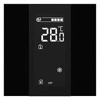 ITR340-1231 Выключатель / комнатный контроллер с ЖК-дисплеем iSwitch+ 2-кнопочный, встроенные датчики температуры, влажности, освещенности, LED индикация, 2 унив. входа, с BCU, материал плексигласс, цвет черный