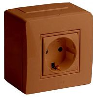 10482B Коробка в сборе с силовой розеткой, коричневая (розница) (упак. 14шт)