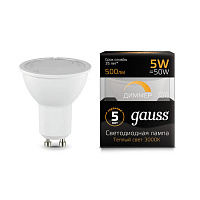 101506105-D Лампа Gauss MR16 5W 500lm 3000K GU10 диммируемая LED 1/10/100