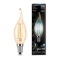 104801805 Лампа Gauss Filament Свеча на ветру 5W 420lm 4100К Е14 golden LED 1/10/50