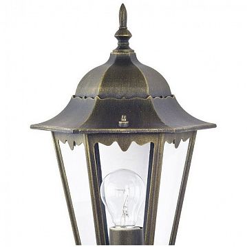1808-1W London уличный светильник D260*W190*H515, 1*E27*100W, IP44, excluded; металл черный с золотой патиной, плафон из прозрачного стекла  - фотография 3