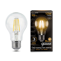 102802110 Лампа Gauss Filament А60 10W 930lm 2700К Е27 LED 1/10/40