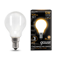 105201105 Лампа Gauss Filament Шар 5W 420lm 2700К Е14 milky LED 1/10/50