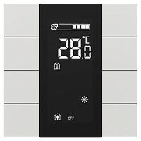 ITR340-1803 Выключатель / комнатный контроллер с ЖК-дисплеем iSwitch+ 8-кнопочный, встроенные датчики температуры, влажности, освещенности, LED индикация, 2 унив. входа, с BCU, материал пластик, цвет белый матовый