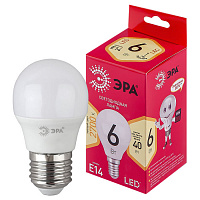 Б0051058 Лампочка светодиодная ЭРА RED LINE LED P45-6W-827-E14 R Е14 / E14 6 Вт шар теплый белый свет
