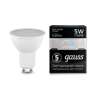 101506205-D Лампа Gauss MR16 5W 530lm 4100K GU10 диммируемая LED 1/10/100