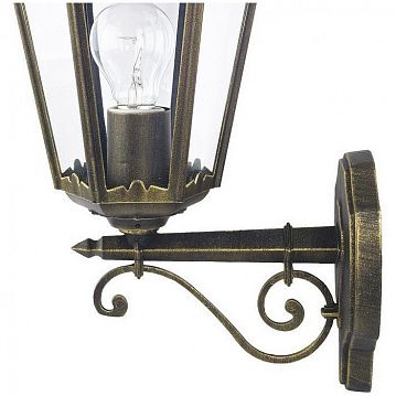 1808-1W London уличный светильник D260*W190*H515, 1*E27*100W, IP44, excluded; металл черный с золотой патиной, плафон из прозрачного стекла  - фотография 2