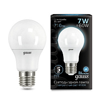 102502207 Лампа Gauss A60 7W 710lm 4100K E27 LED 1/10/50
