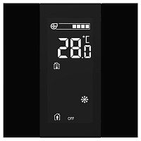 ITR340-3231 Выключатель / комнатный контроллер с ЖК-дисплеем iSwitch+ 2-кнопочный, встроенные датчики температуры, влажности, освещенности, качества воздуха, LED индикация, 2 унив. входа, с BCU, материал плексигласс, цвет черный