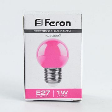 38123 Лампа светодиодная, (1W) 230V E27 розовый G45, LB-37  - фотография 4