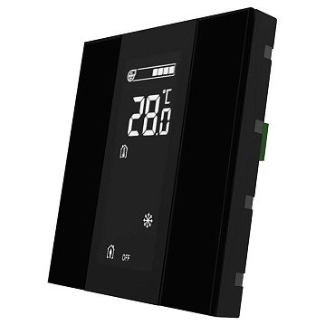ITR340-3231 Выключатель / комнатный контроллер с ЖК-дисплеем iSwitch+ 2-кнопочный, встроенные датчики температуры, влажности, освещенности, качества воздуха, LED индикация, 2 унив. входа, с BCU, материал плексигласс, цвет черный  - фотография 2