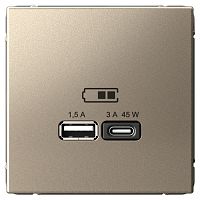 GAL000529 Розетка USB+USB type C Systeme Electric ARTGALLERY, скрытый монтаж, шампань, GAL000529
