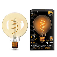 105802007 Лампа Gauss Filament G95 6W 360lm 2400К Е27 golden flexible LED 1/20