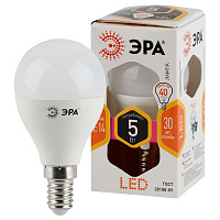 Б0028485 Лампочка светодиодная ЭРА STD LED P45-5W-827-E14 E14 / Е14 5Вт шар теплый белый свет
