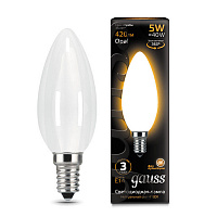 103201105 Лампа Gauss Filament Свеча 5W 420lm 2700К Е14 milky LED 1/10/50