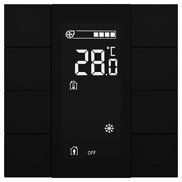 ITR340-3811 Выключатель / комнатный контроллер с ЖК-дисплеем iSwitch+ 8-кнопочный, встроенные датчики температуры, влажности, освещенности, качества воздуха, LED индикация, 2 унив. входа, с BCU, материал анодированный алюминий, черный шлифованный  - фотография 3