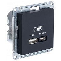 ATN001029 Розетка USB+USB type C Systeme Electric ATLASDESIGN, скрытый монтаж, карбон, ATN001029
