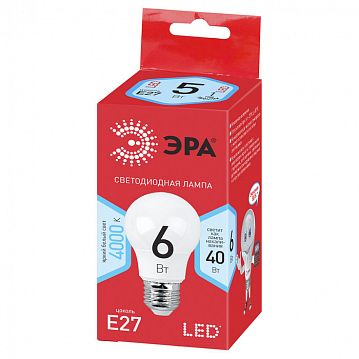 Б0050688 Лампочка светодиодная ЭРА RED LINE LED A55-6W-840-E27 R E27 / Е27 6 Вт груша нейтральный белый свет  - фотография 2